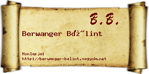 Berwanger Bálint névjegykártya